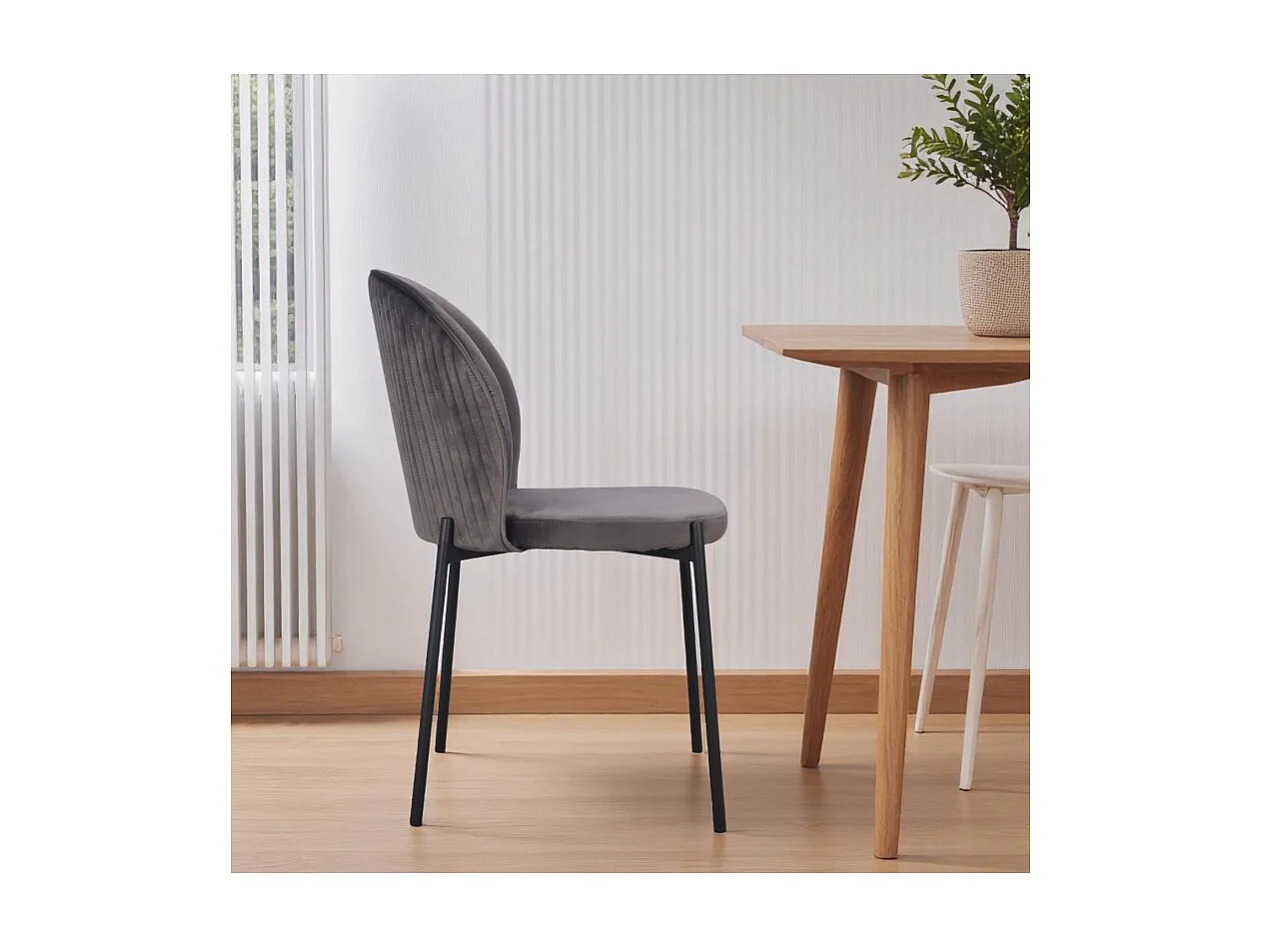 4er-Set Veloursstühle Grau mit schwarzen Metallbeinen – Kollektion Newcastle