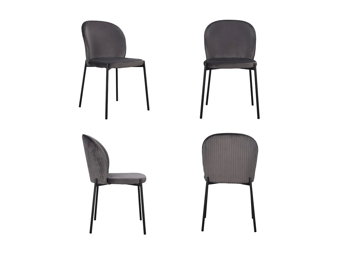 4er-Set Veloursstühle Grau mit schwarzen Metallbeinen – Kollektion Newcastle