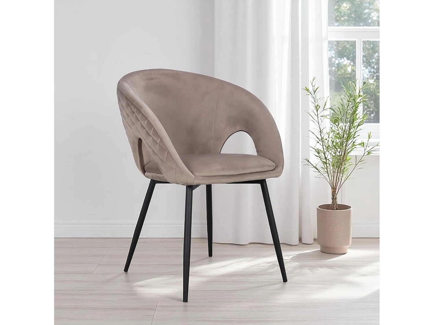 4er-Set runde Veloursstühle Beige – Kollektion Suzy