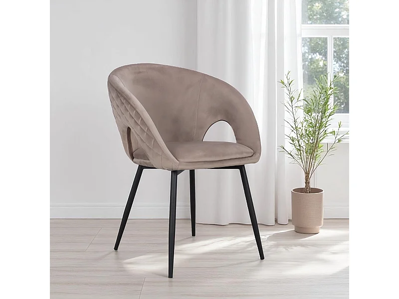 4er-Set runde Veloursstühle Beige – Kollektion Suzy