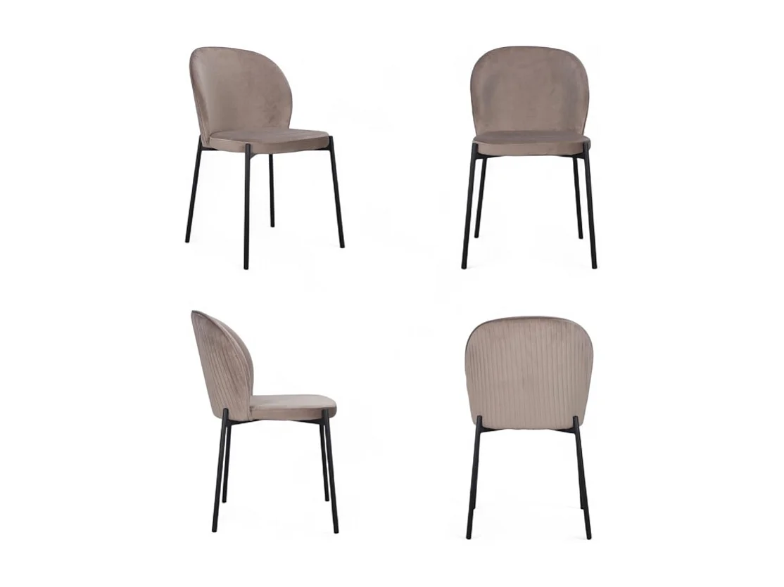 4er-Set Veloursstühle Beige mit schwarzen Metallbeinen – Kollektion Newcastle