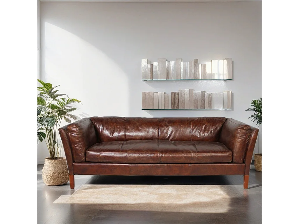 Canapé cuir vintage marron 3 places – modèle Clive