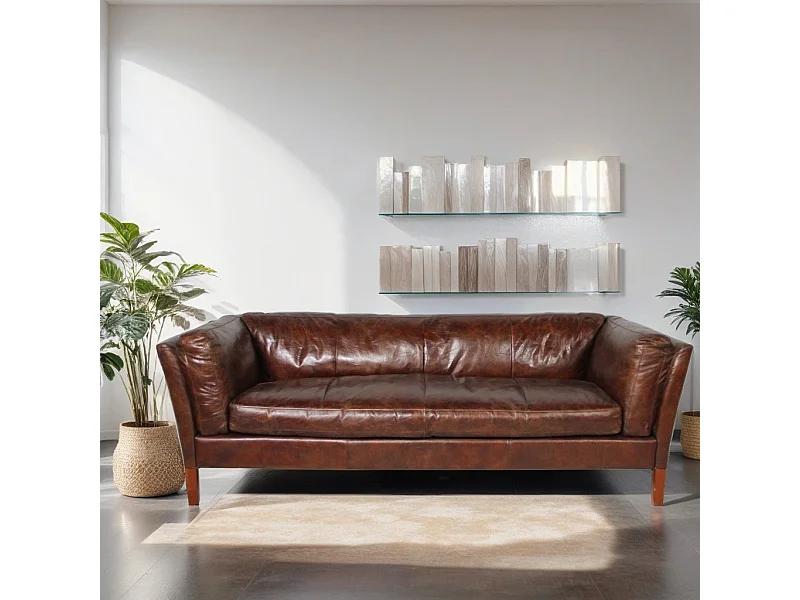 Canapé cuir vintage marron 3 places – modèle Clive