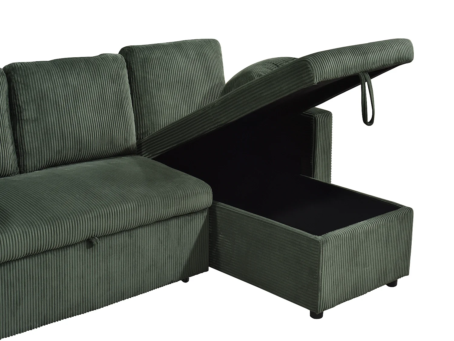 Canapé d'angle convertible et réversible en velours côtelé vert sapin GAZUR
