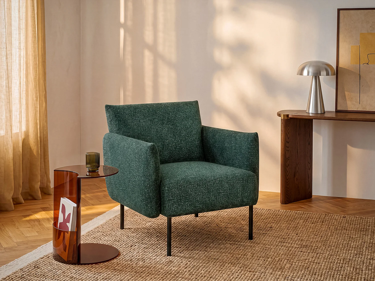 Fauteuil en tissu chiné vert GERALDIA