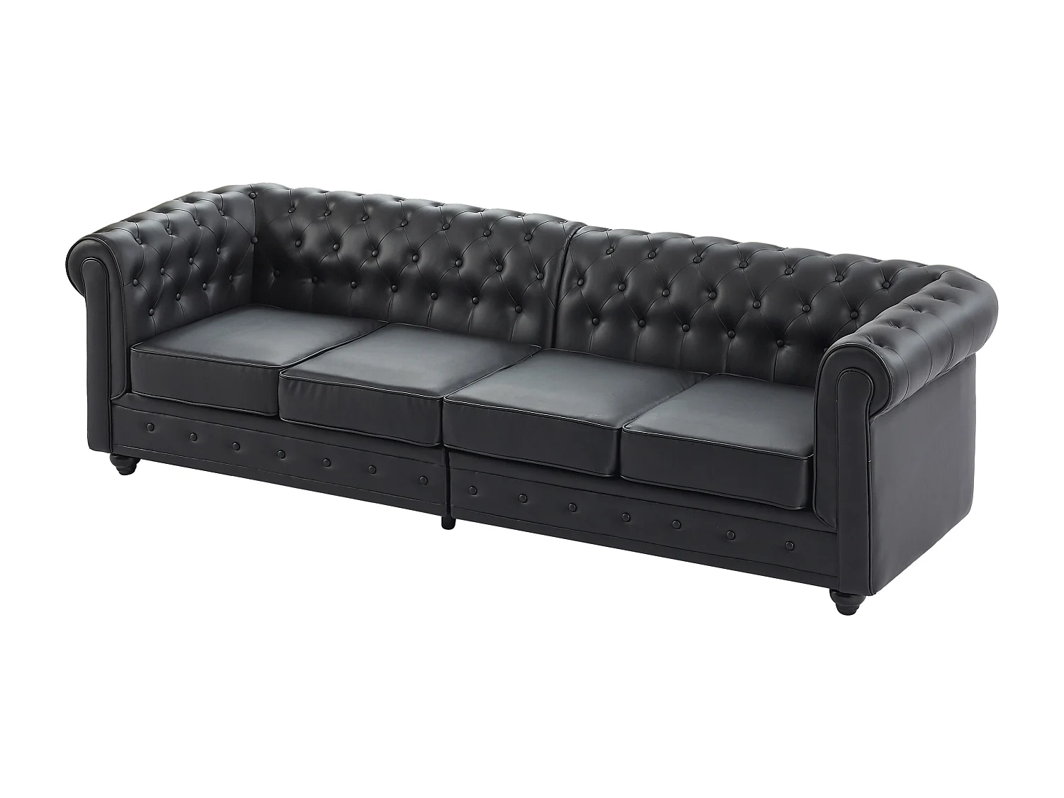 Canapé 4 places en simili noir CHESTERFIELD