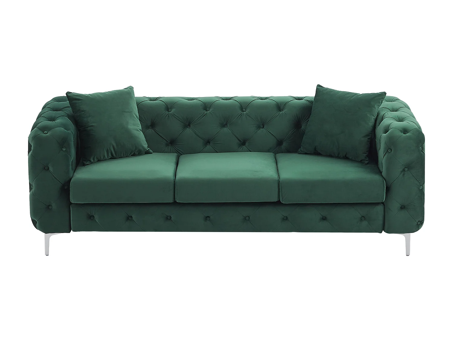 Canapé 3 places chesterfield en velours vert EDWINA