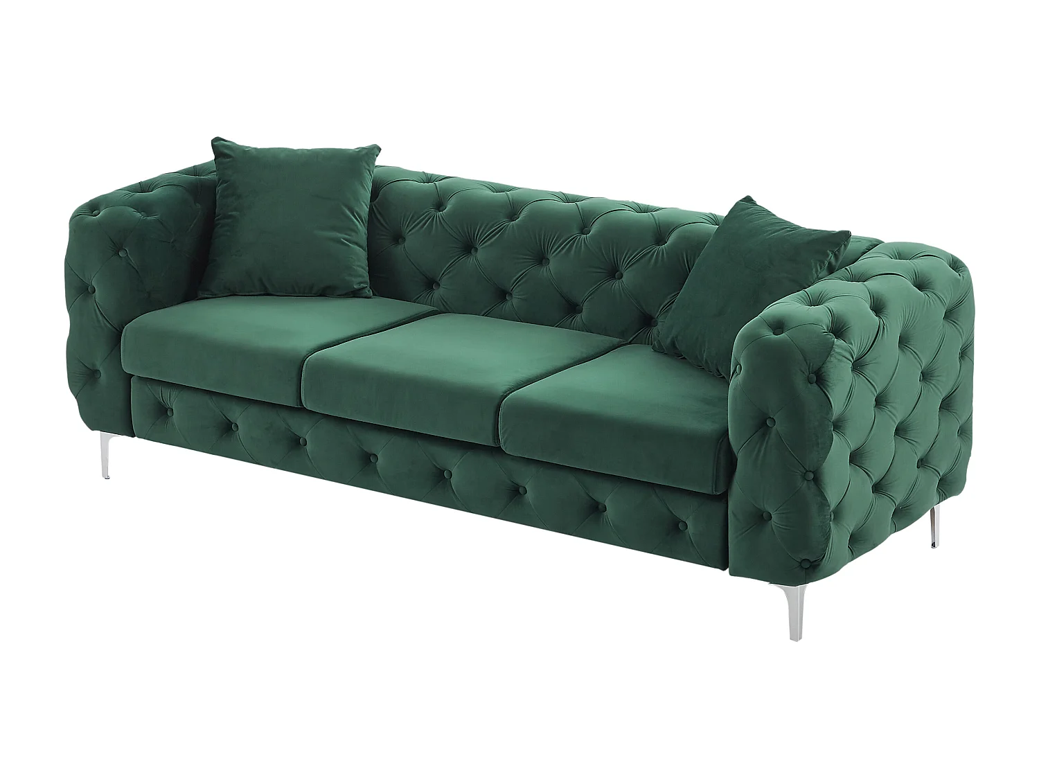Canapé 3 places chesterfield en velours vert EDWINA