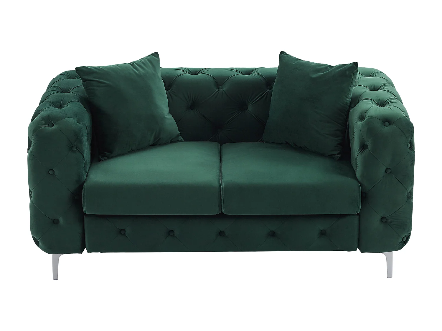 Canapé 2 places chesterfield en velours vert EDWINA