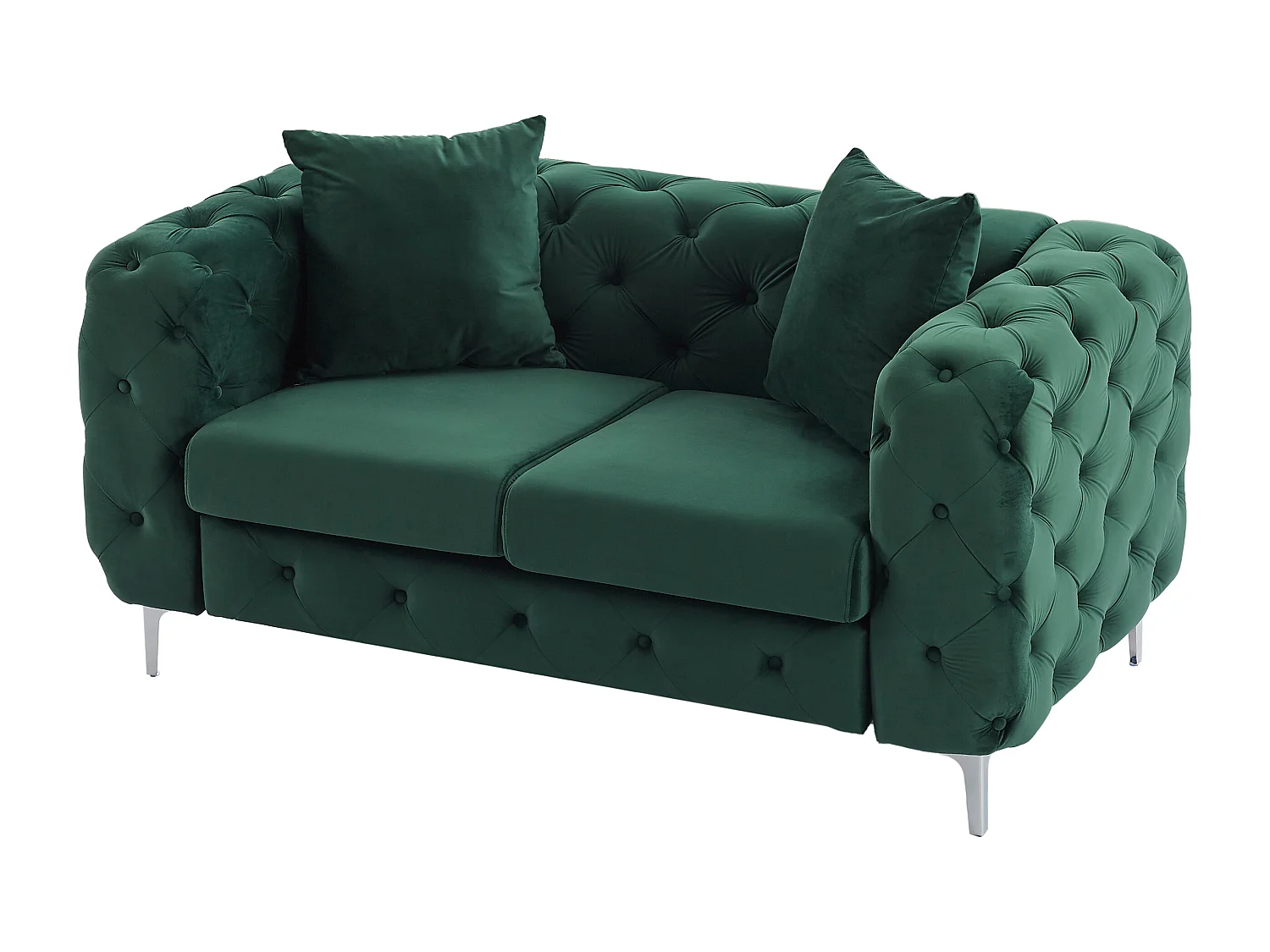Canapé 2 places chesterfield en velours vert EDWINA