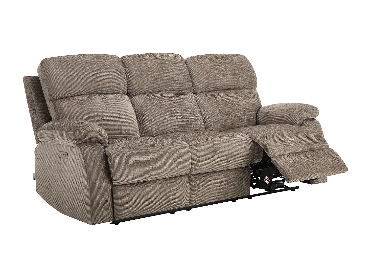 Canapé 3 places relax électrique massant en tissu chenille taupe KOCENI
