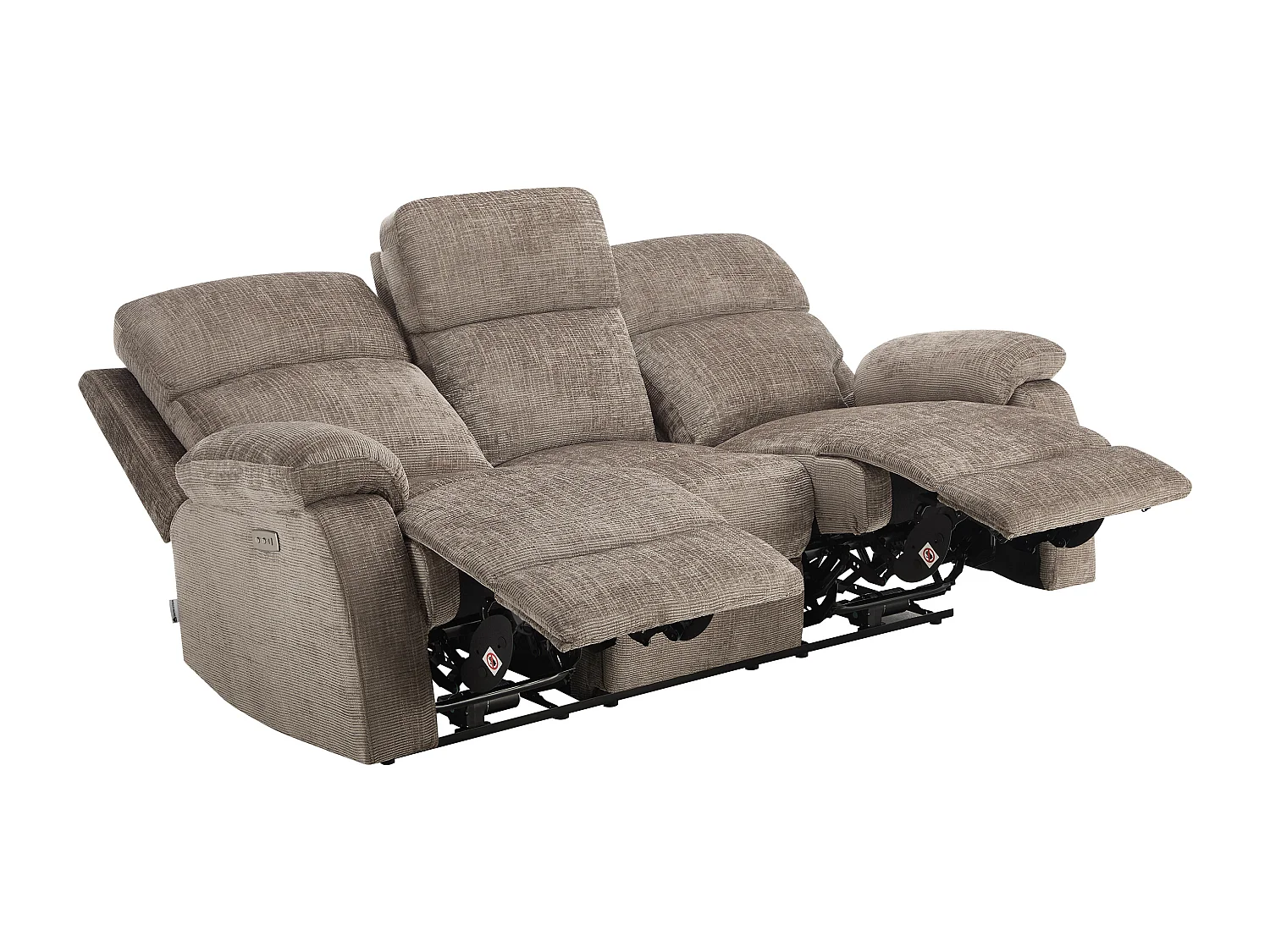 Canapé 3 places relax électrique massant en tissu chenille taupe KOCENI