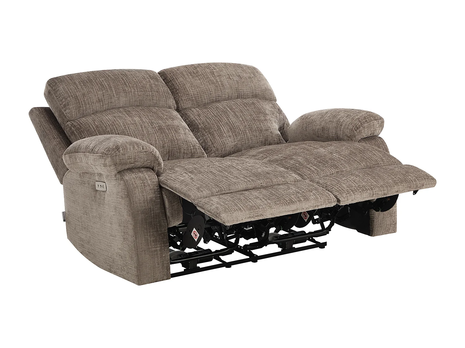 Canapé 2 places relax électrique massant en tissu chenille taupe KOCENI