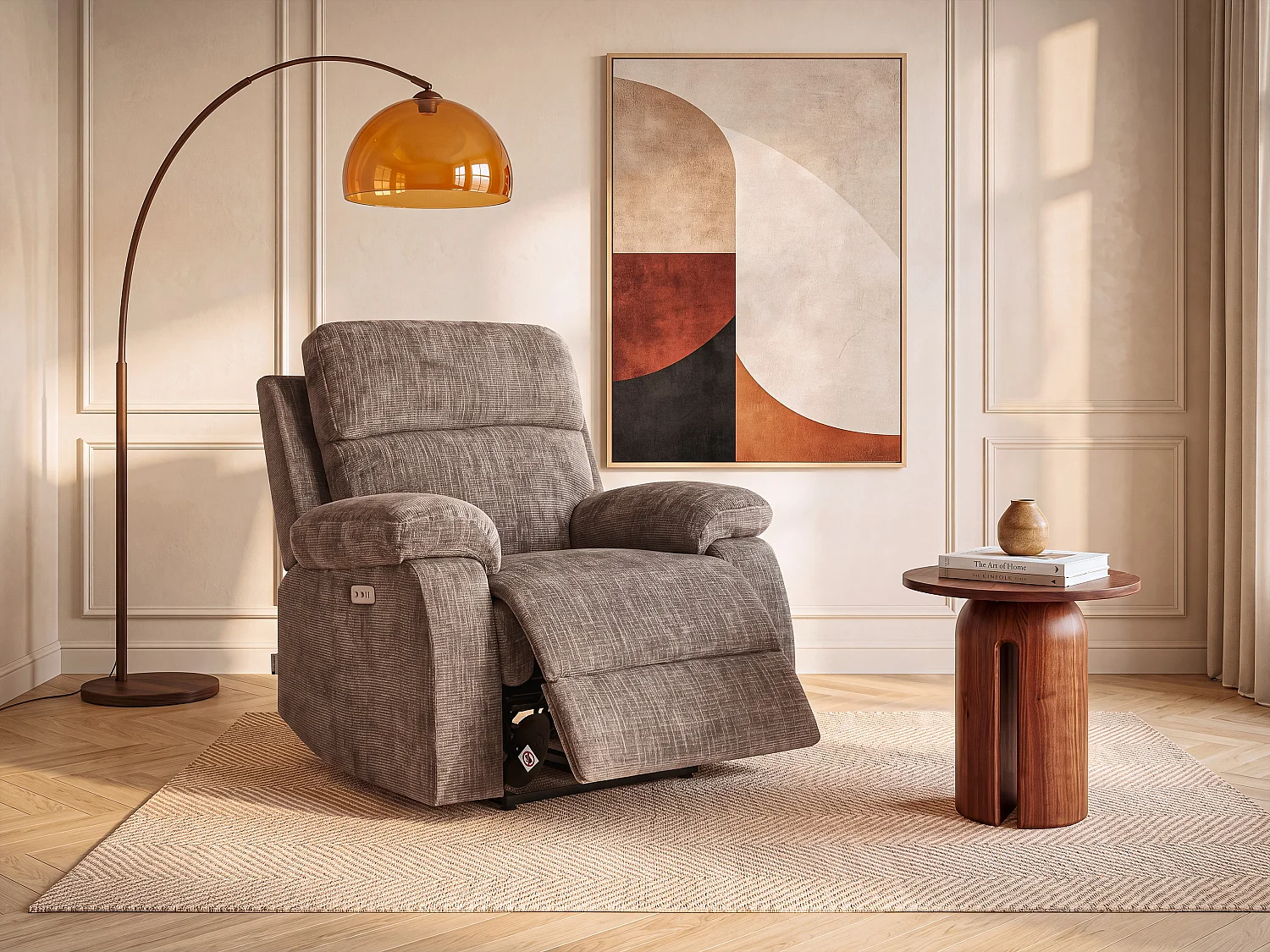 Fauteuil relax électrique massant en tissu chenille taupe KOCENI