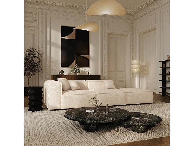 Canapé modulable 4-5 places gauche velours chenillé crème CUBI