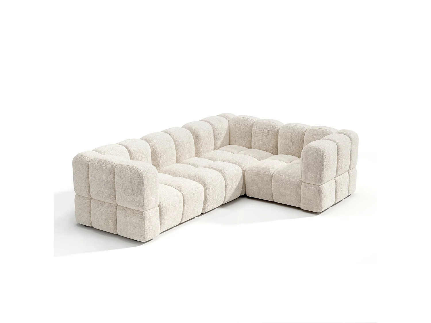 Canapé d'angle droit modulable 5-6 places velours texturé crème NUBI