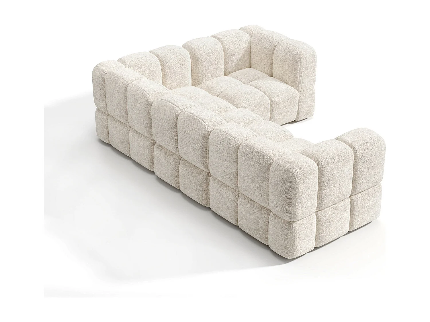 Canapé d'angle droit modulable 5-6 places velours texturé crème NUBI