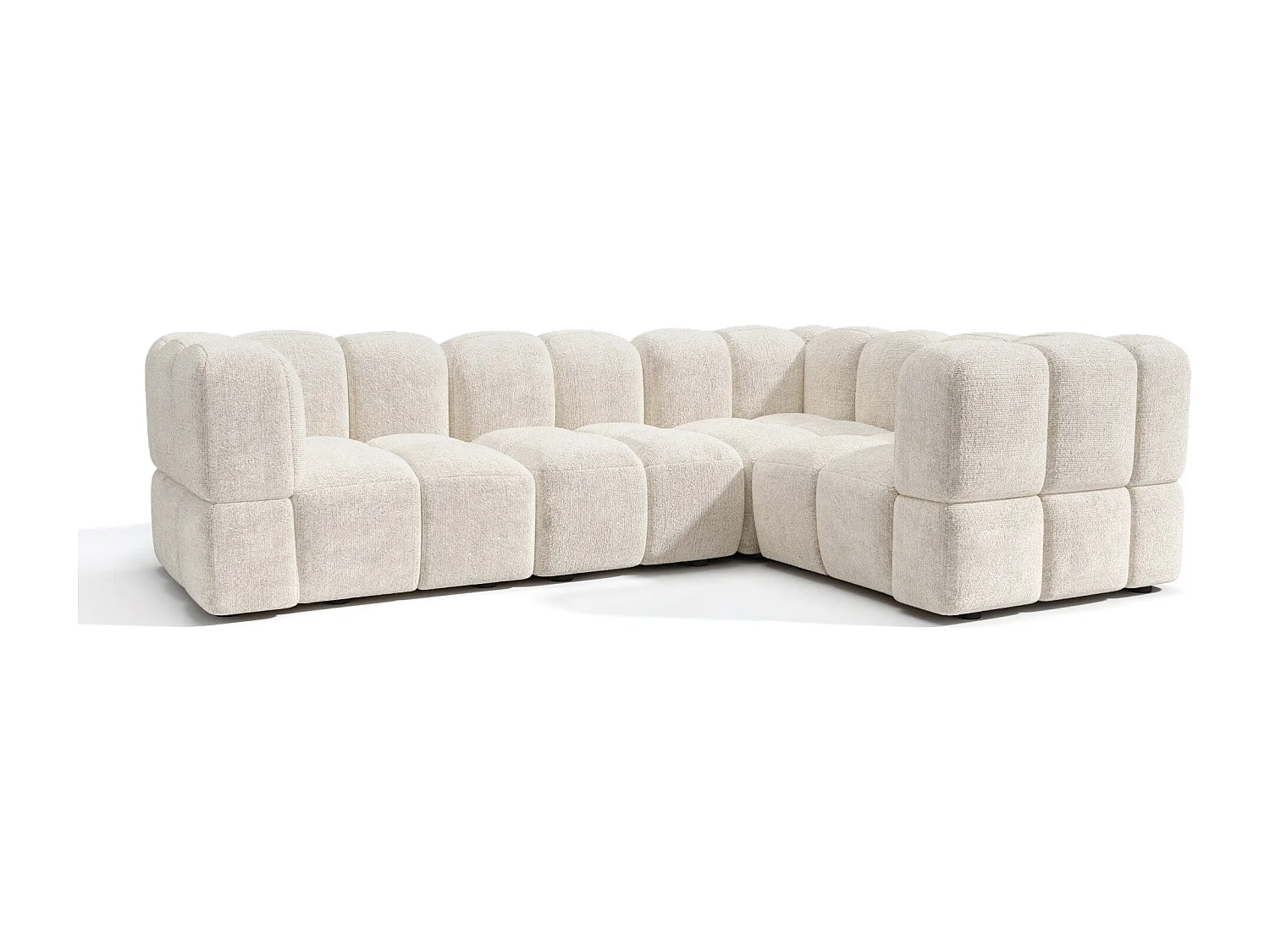 Canapé d'angle droit modulable 5-6 places velours texturé crème NUBI