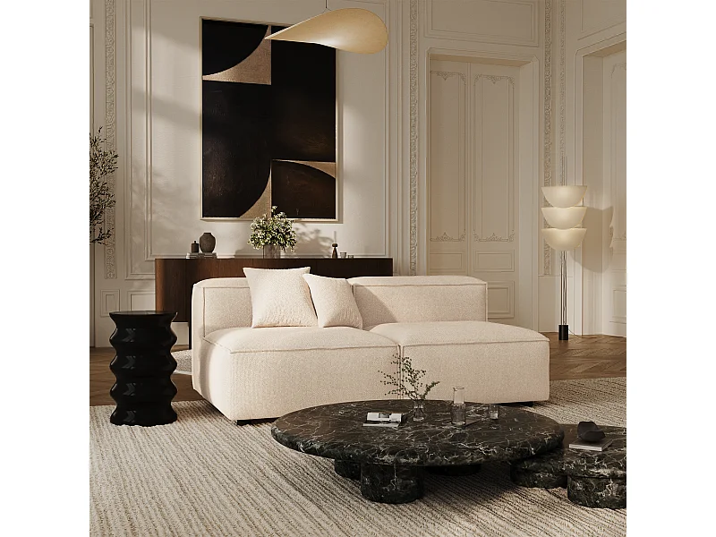 Canapé modulable 3 places velours chenillé crème CUBI