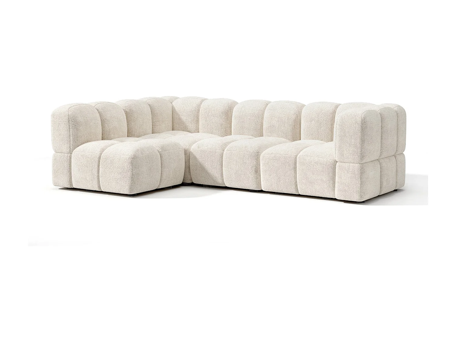 Canapé d'angle gauche modulable 5-6 places velours texturé crème NUBI