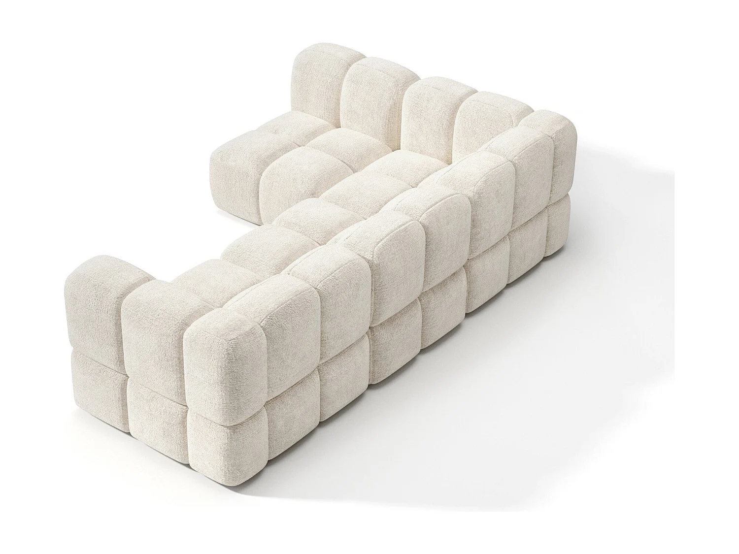 Canapé d'angle gauche modulable 5-6 places velours texturé crème NUBI