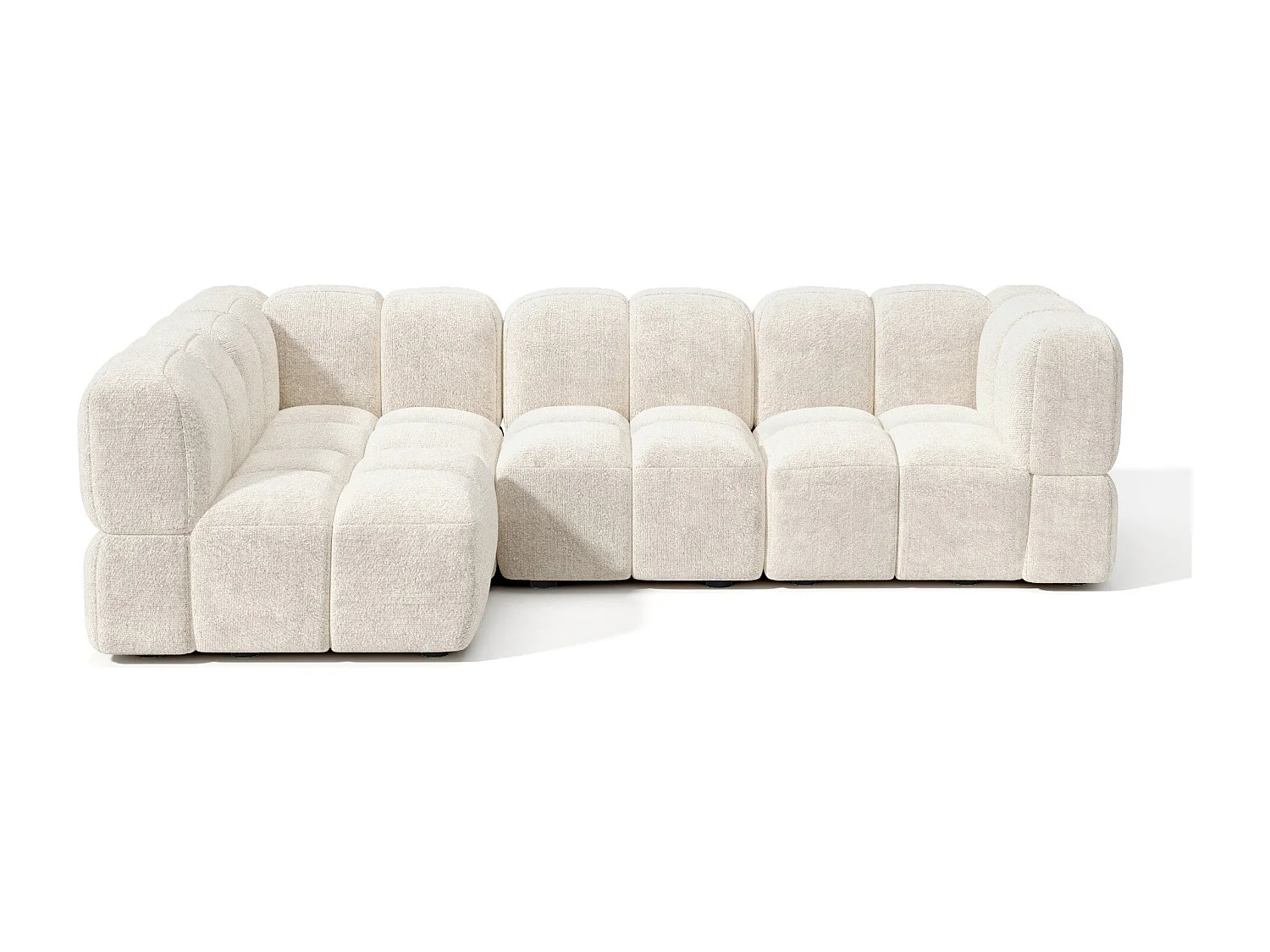 Canapé d'angle gauche modulable 5-6 places velours texturé crème NUBI