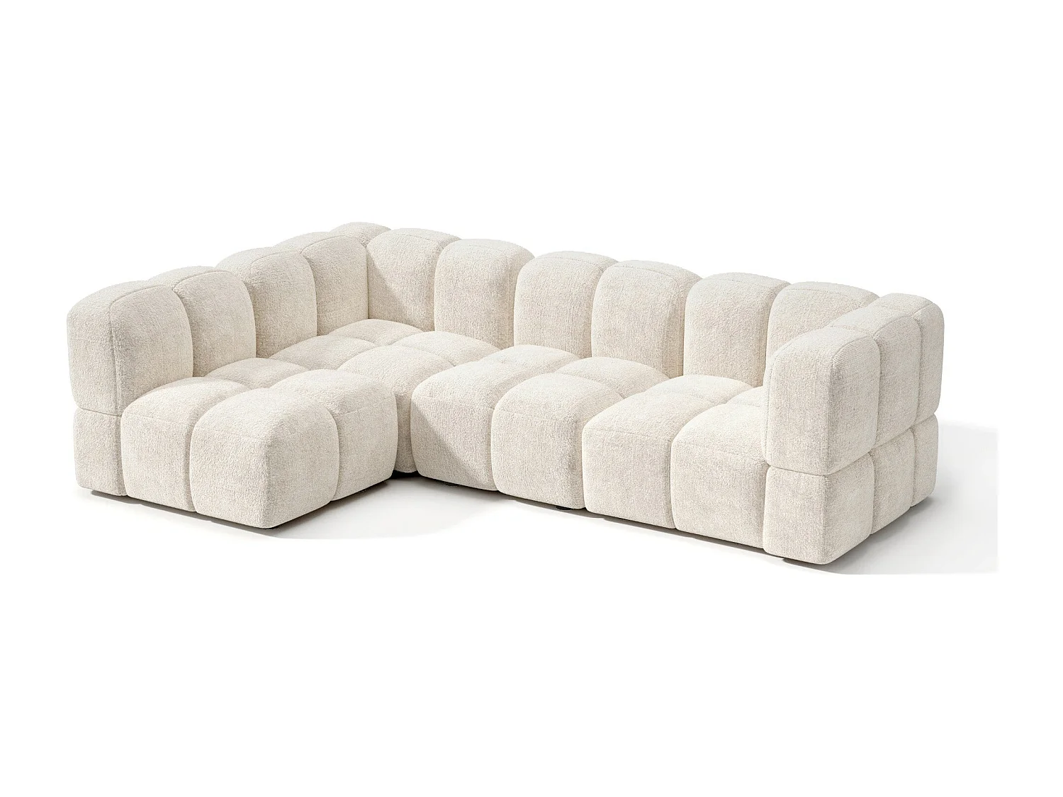 Canapé d'angle gauche modulable 5-6 places velours texturé crème NUBI