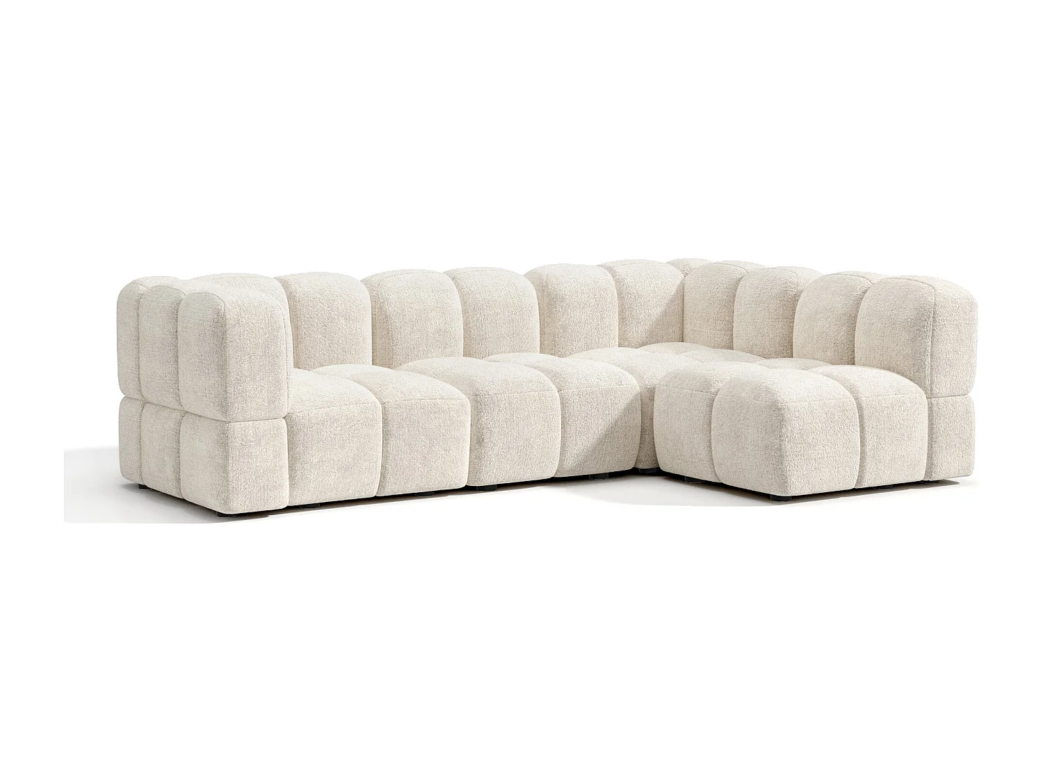 Canapé d'angle droit modulable 5-6 places velours texturé crème NUBI