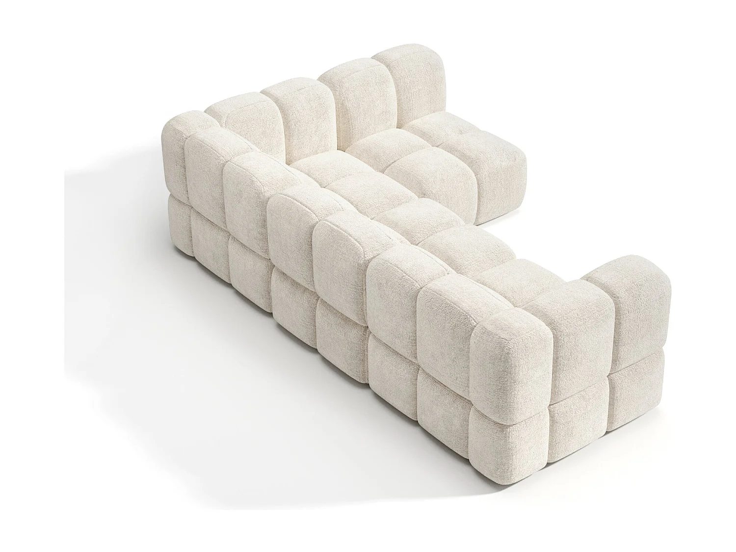 Canapé d'angle droit modulable 5-6 places velours texturé crème NUBI