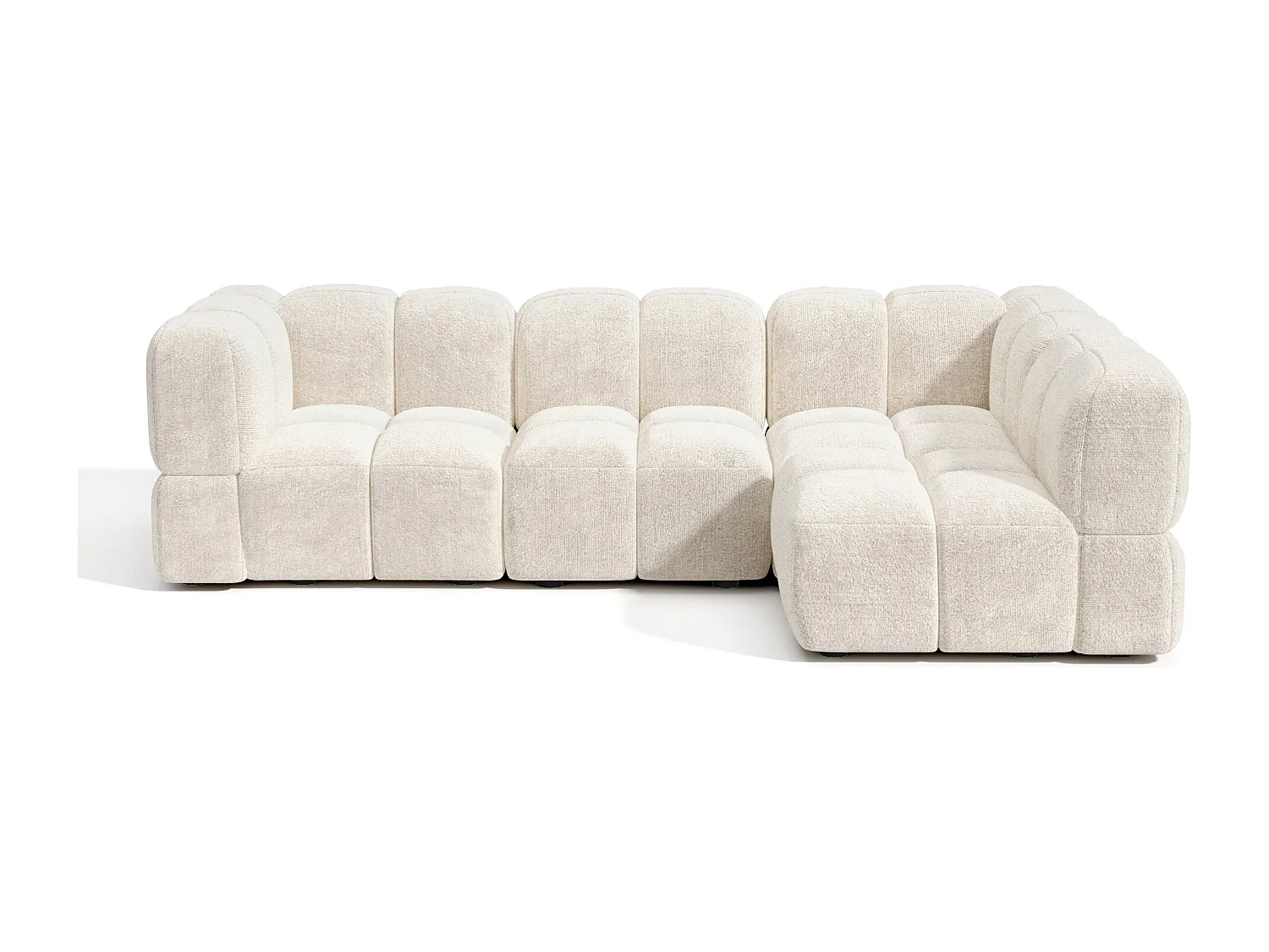 Canapé d'angle droit modulable 5-6 places velours texturé crème NUBI