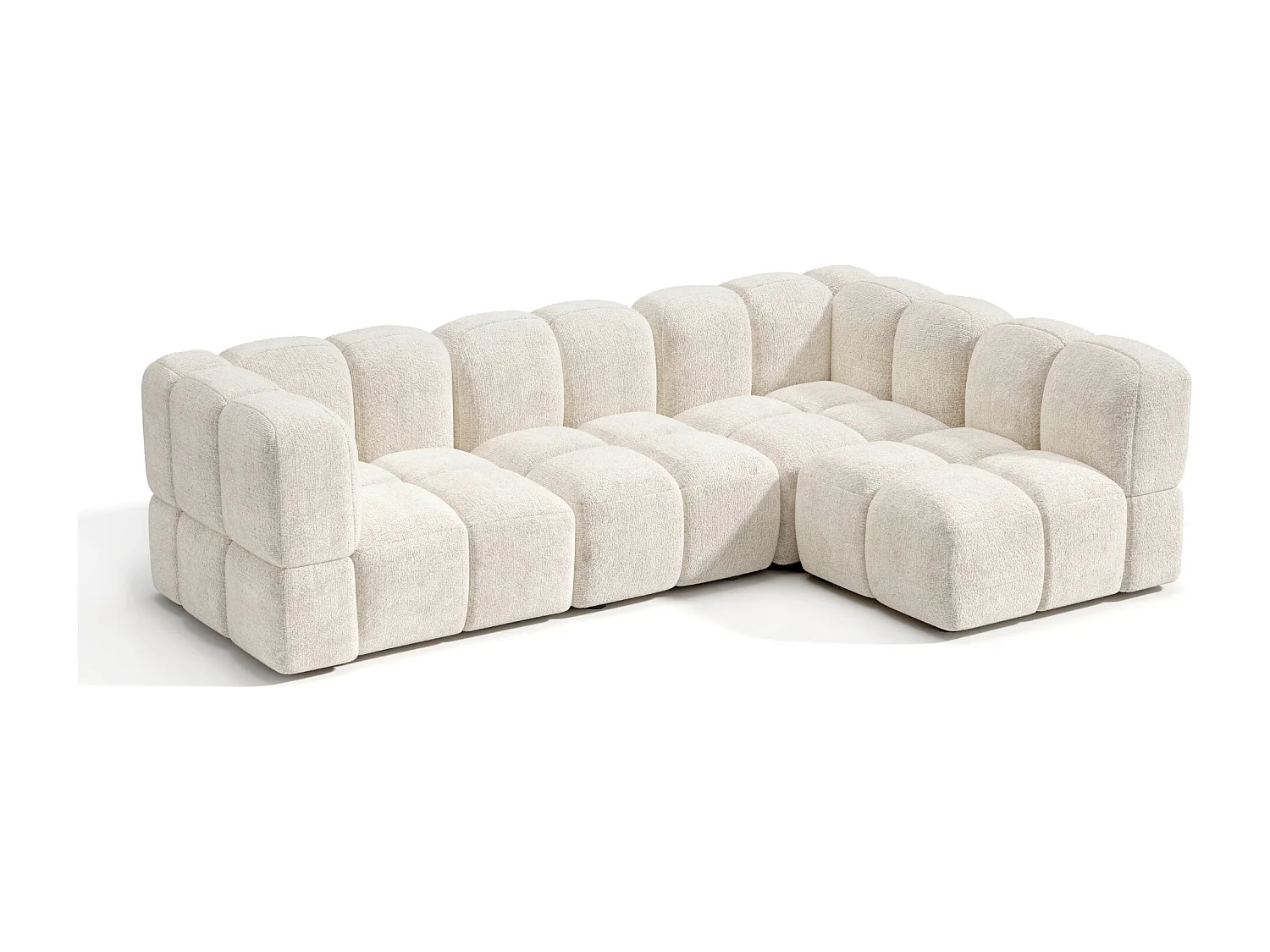 Canapé d'angle droit modulable 5-6 places velours texturé crème NUBI