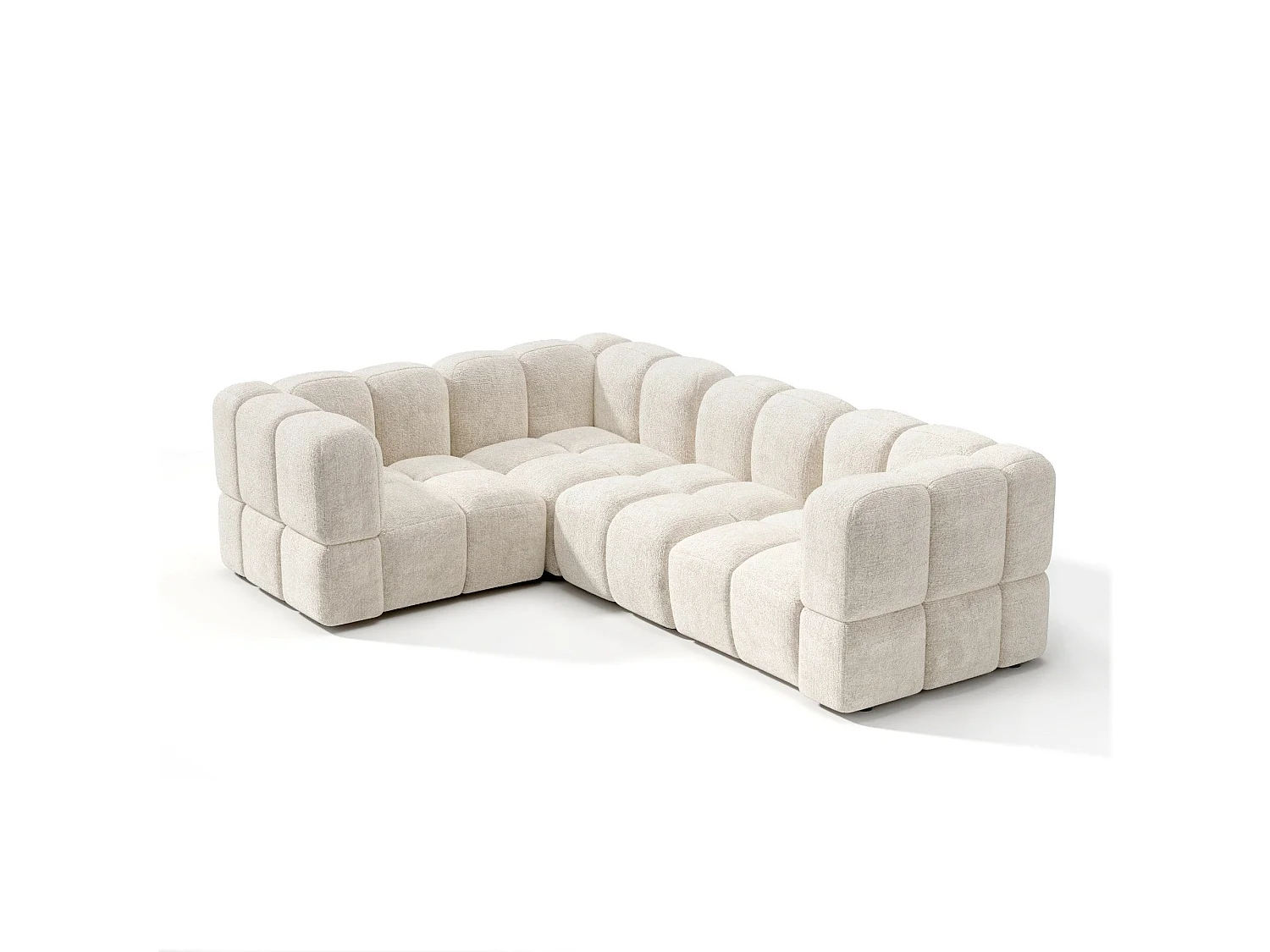 Canapé d'angle gauche modulable 5-6 places velours texturé crème NUBI