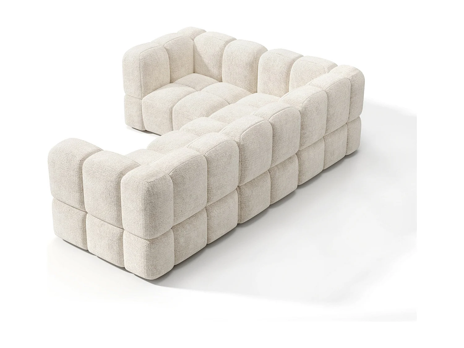 Canapé d'angle gauche modulable 5-6 places velours texturé crème NUBI