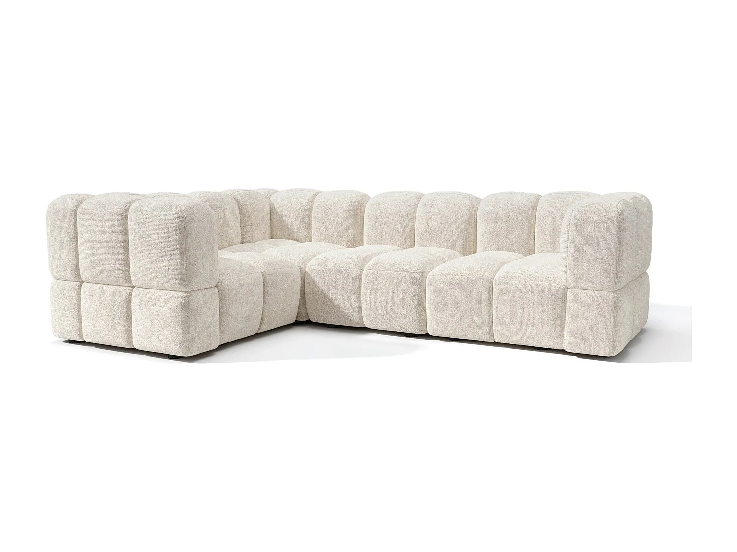 Canapé d'angle gauche modulable 5-6 places velours texturé crème NUBI