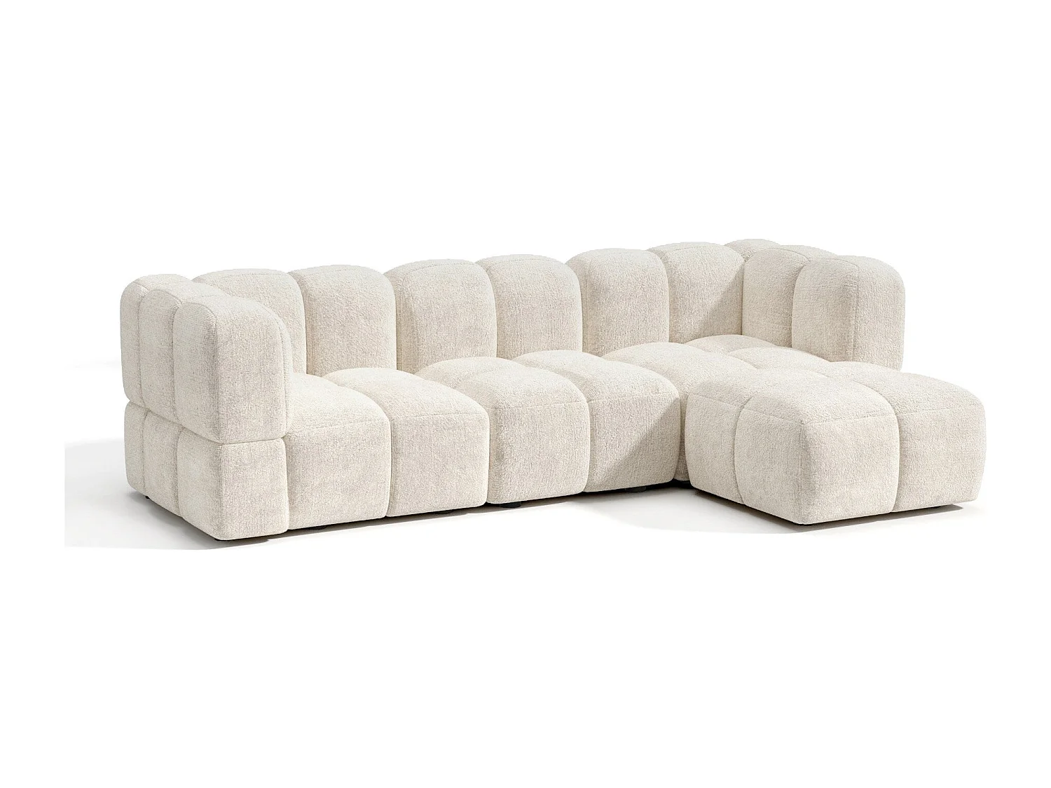 Canapé d'angle modulable 5-6 places velours texturé crème NUBI