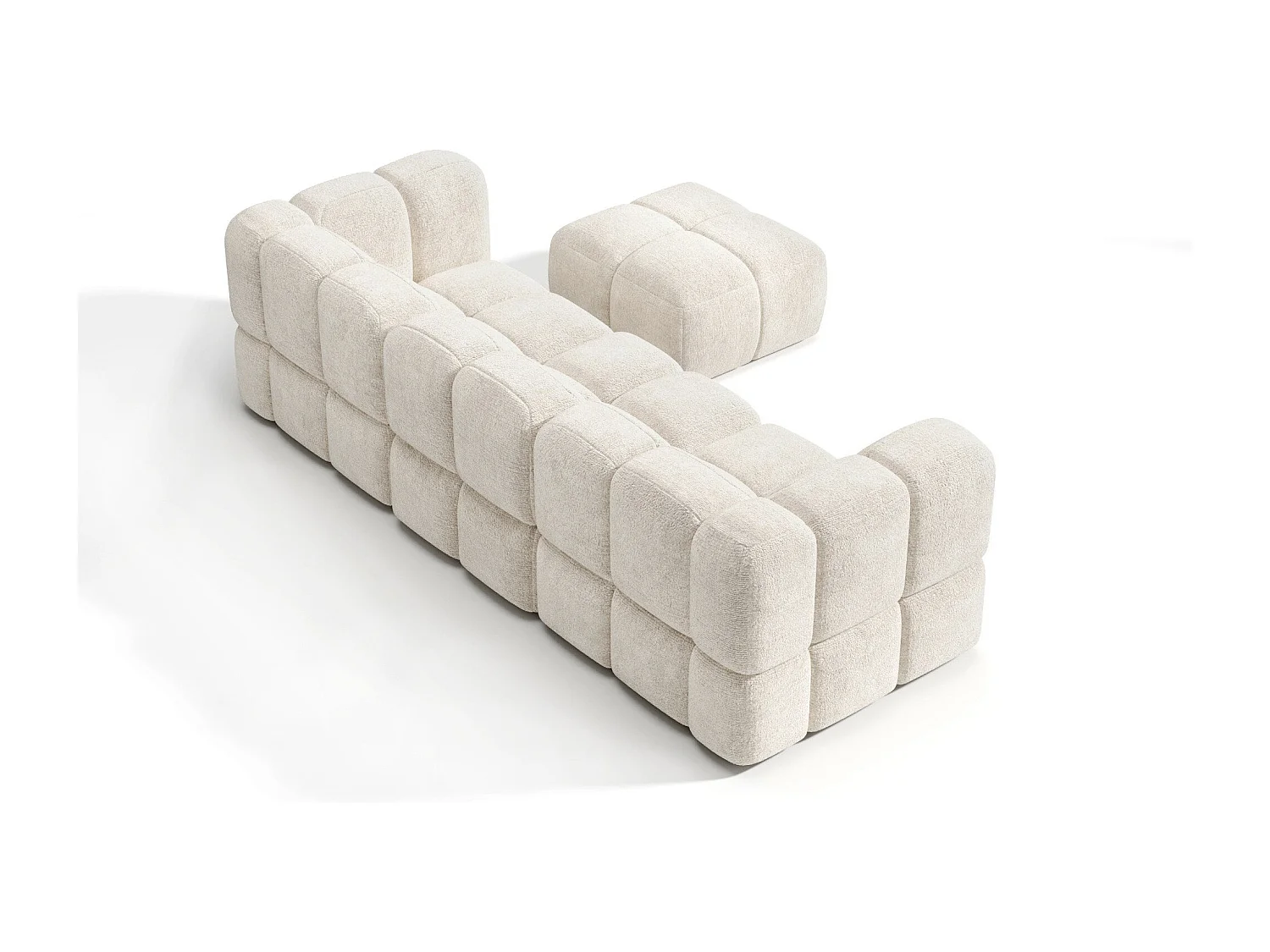 Canapé d'angle modulable 5-6 places velours texturé crème NUBI