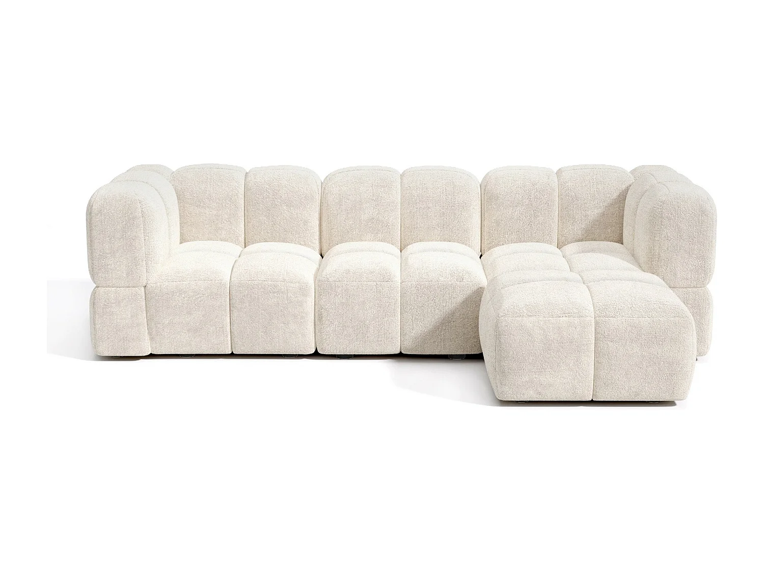 Canapé d'angle modulable 5-6 places velours texturé crème NUBI