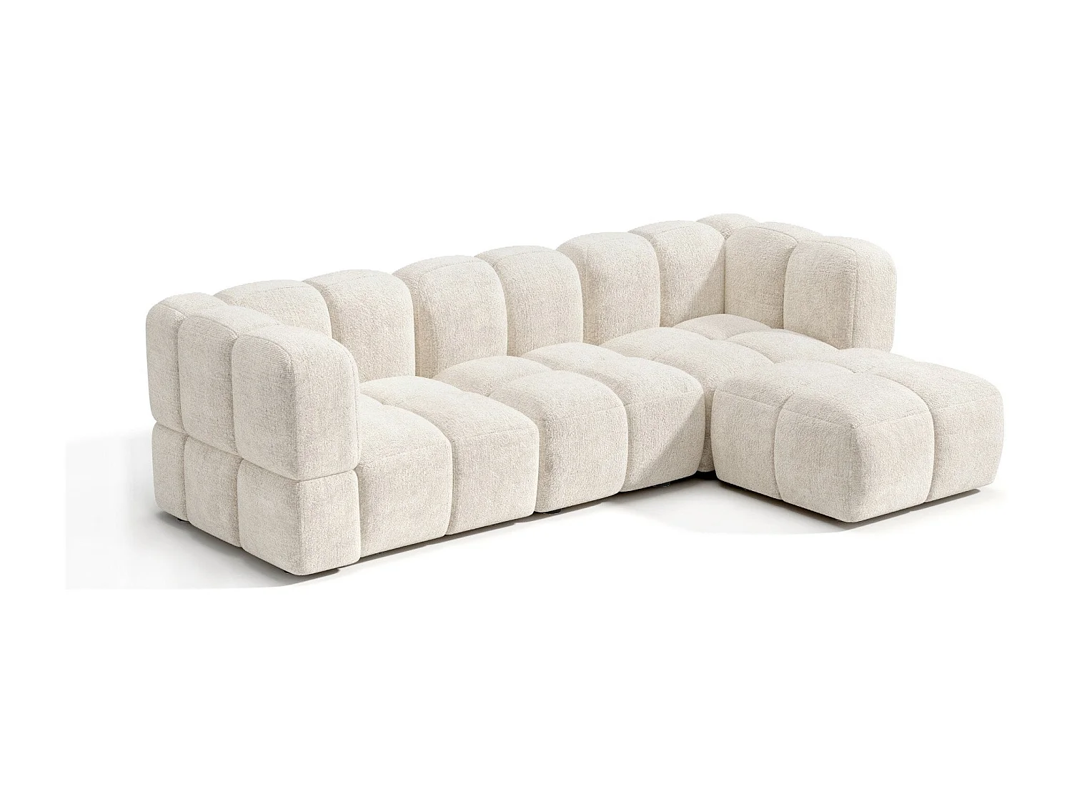 Canapé d'angle modulable 5-6 places velours texturé crème NUBI