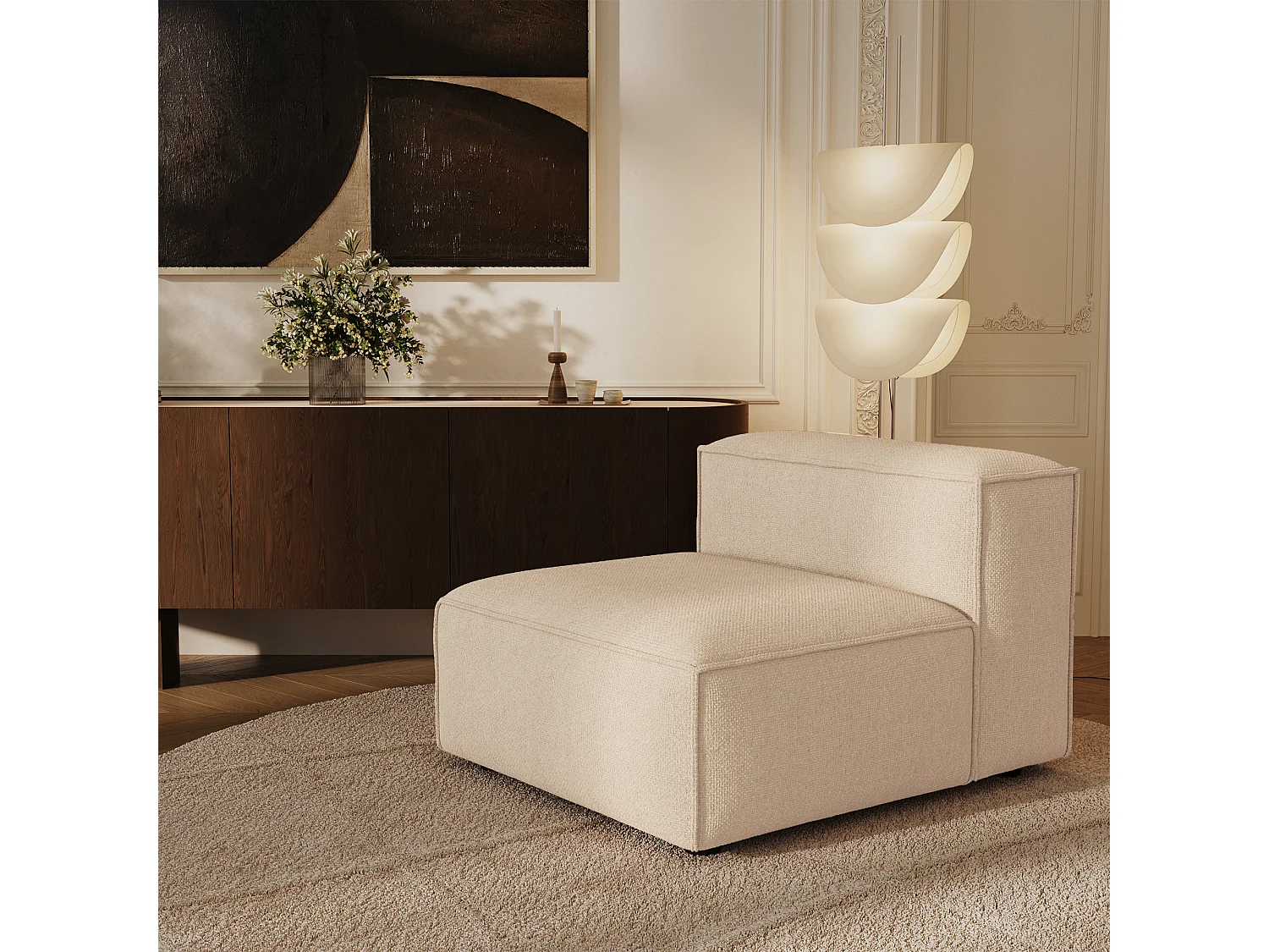 Fauteuil velours chenillé crème CUBI