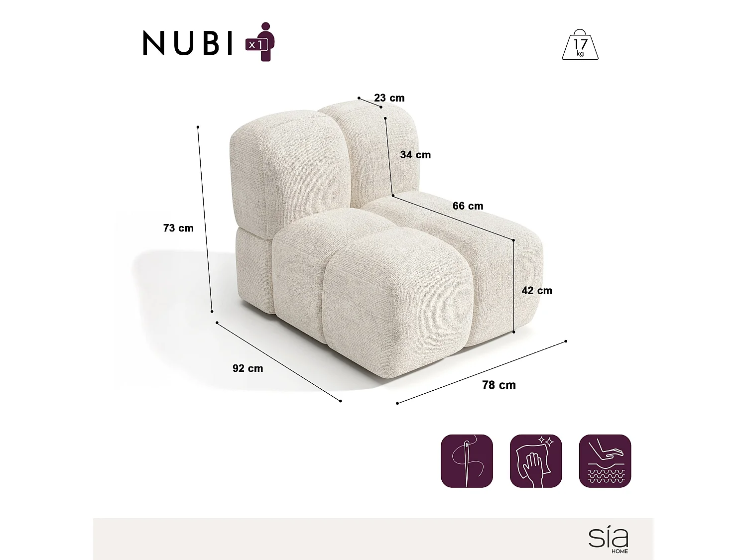 Fauteuil velours texturé crème NUBI