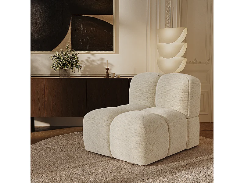 Fauteuil velours texturé crème NUBI