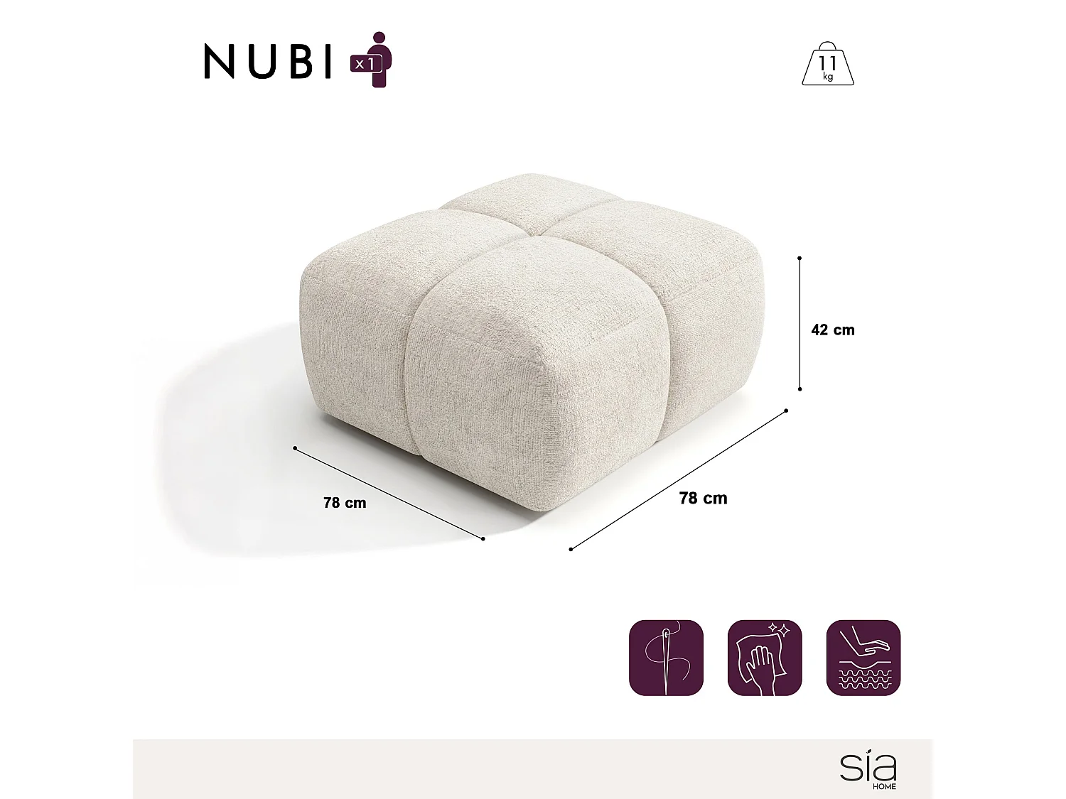 Pouf velours texturé crème NUBI