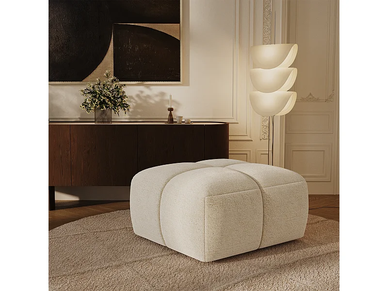 Pouf velours texturé crème NUBI