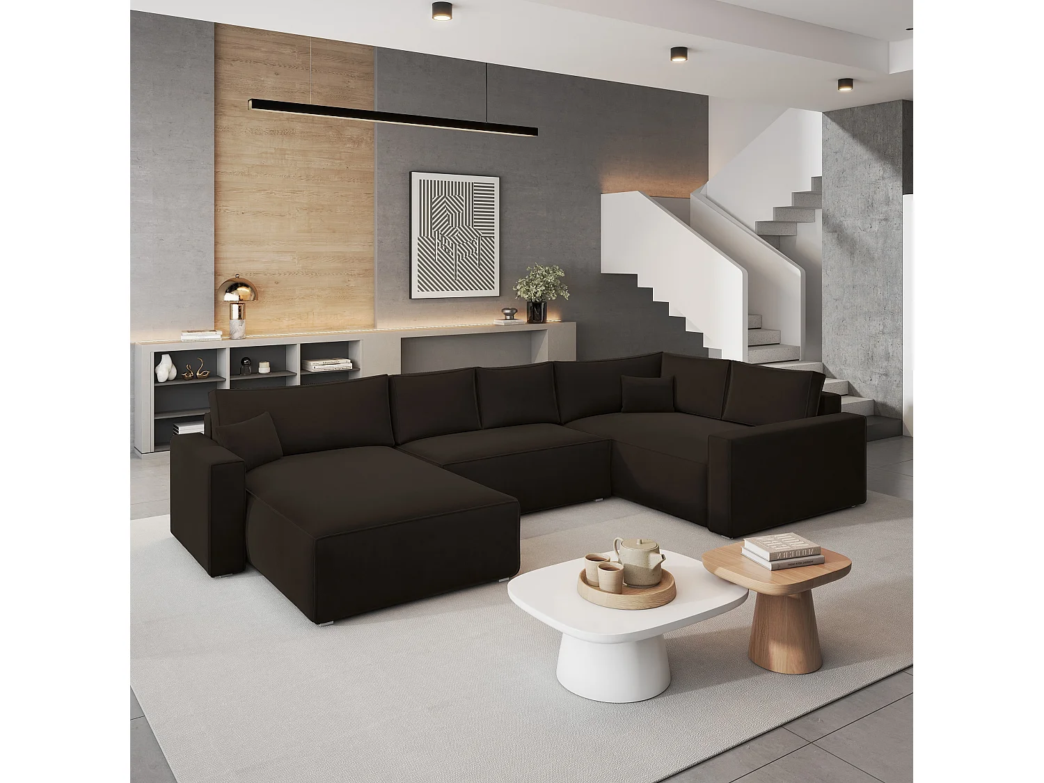 Canapé D'angle Velami Marron En Velours Avec Fonction De Couchage