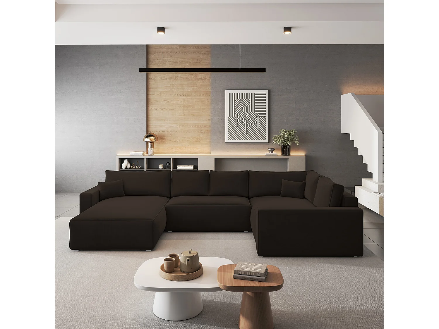 Canapé D'angle Velami Marron En Velours Avec Fonction De Couchage