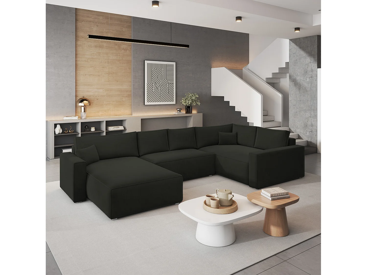 Canapé D'angle Velami Noir En Velours Avec Fonction De Couchage