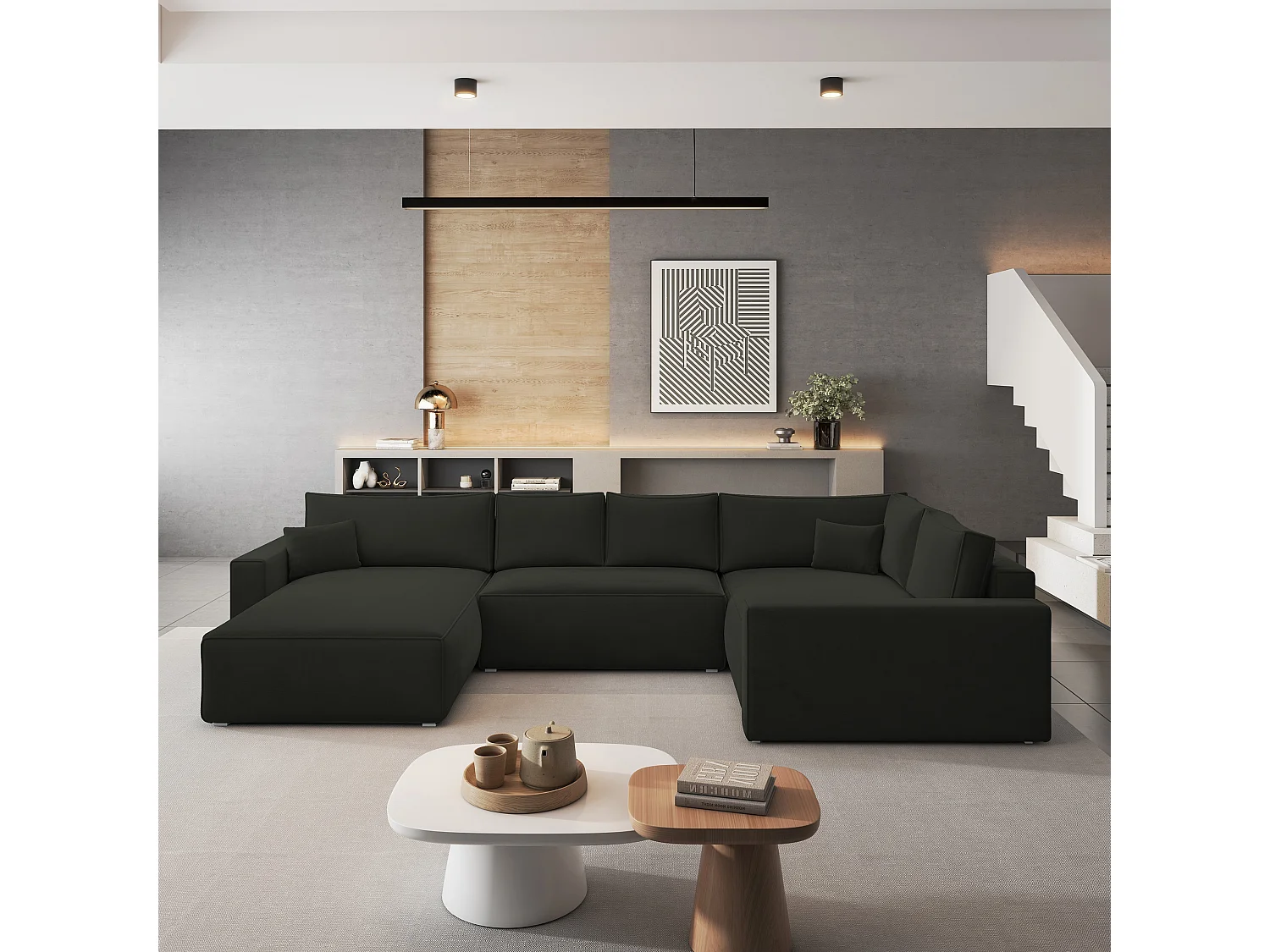 Canapé D'angle Velami Noir En Velours Avec Fonction De Couchage