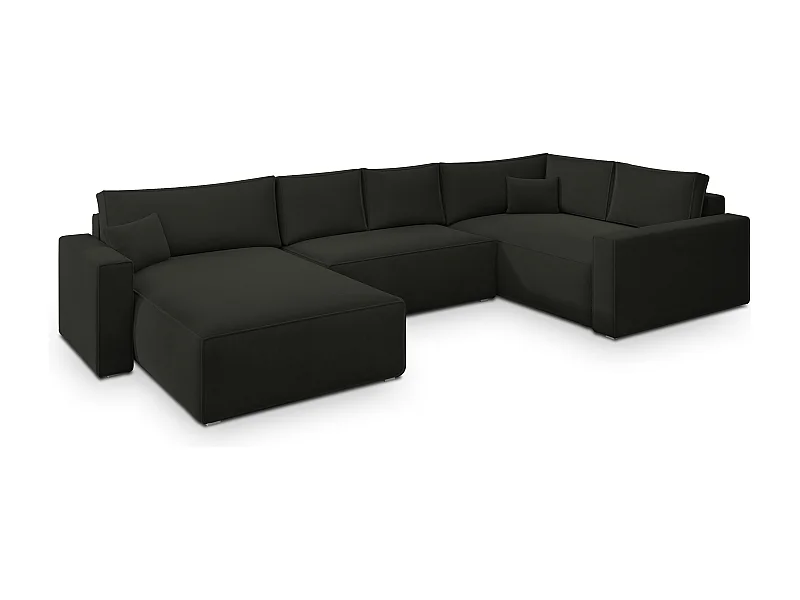 Canapé D'angle Velami Noir En Velours Avec Fonction De Couchage