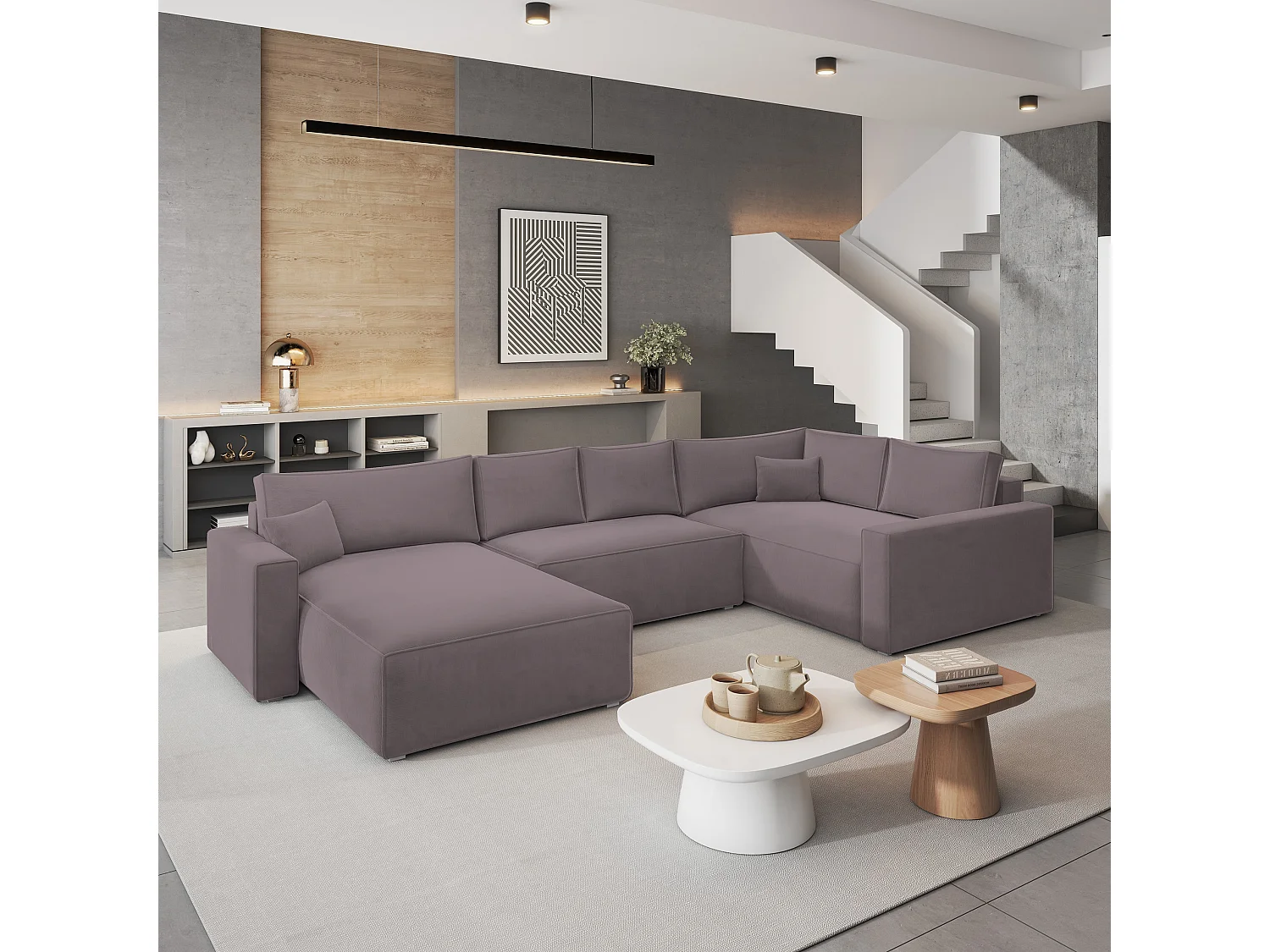 Canapé D'angle Velami Violet En Velours Avec Fonction De Couchage