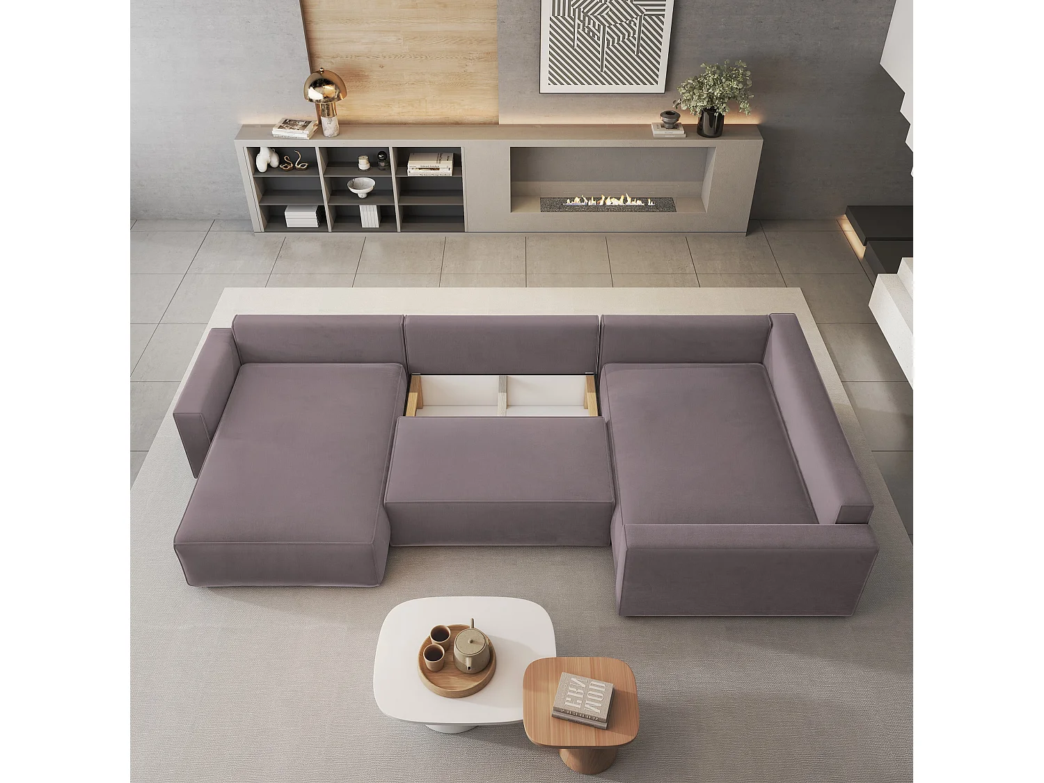 Canapé D'angle Velami Violet En Velours Avec Fonction De Couchage